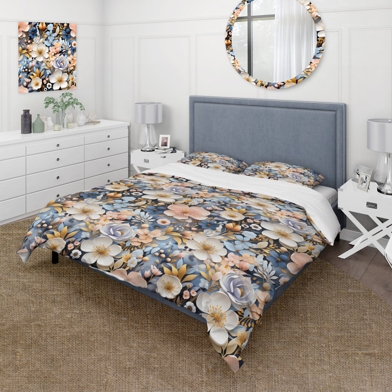 Mystical Floral Pattern - Ensemble de housse de couette à motif floral, Housse de couette pour très grand lit et 2 très