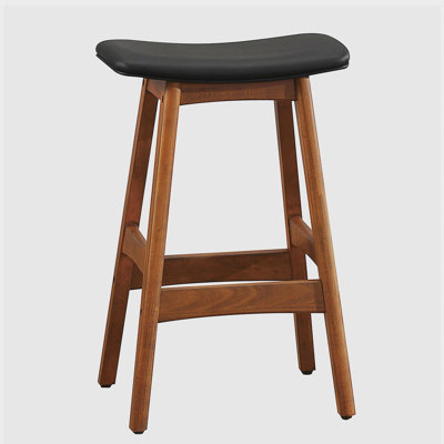 Ensemble de tabourets de bar en chêne 2 pièces, sièges en similicuir brun noir, tabouret de bar moderne Mid-Century, meubles de salle à manger de cuisine