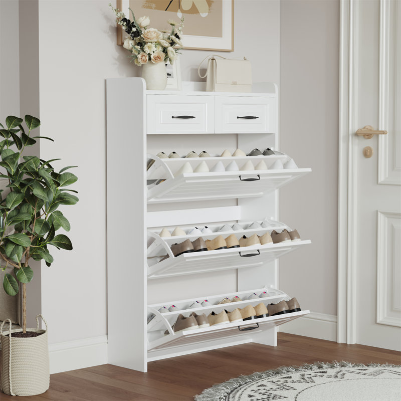 Range-chaussures avec 3 portes et 2 tiroirs, Blanc