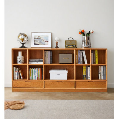Cherry Wood Open Shelf Bookcase with Spacious Drawers