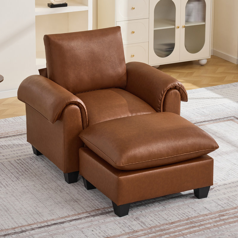 Fauteuil en similicuir avec repose-pieds l 44,5 po, Brun, Oui