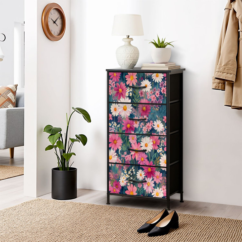 4 Drawer Dresser for Bedroom, Narrow Chest of Drawers, Wooden Top and Study Iron Frame 18"x37.5"-(WxH)