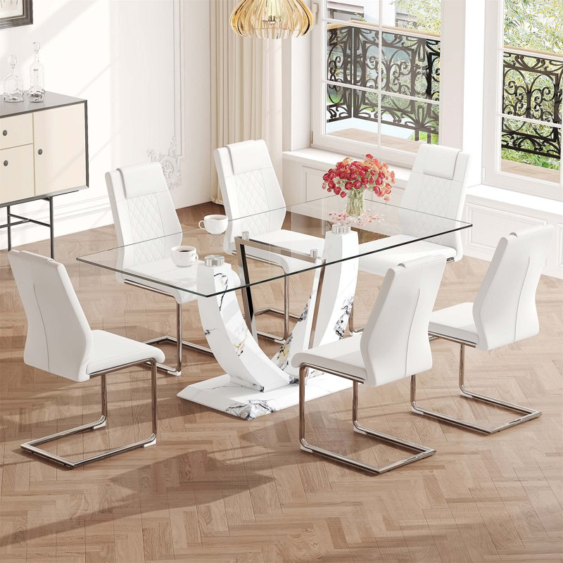 Rectangle Baileyville, Blanc / argenté, Marbre blanc, 7