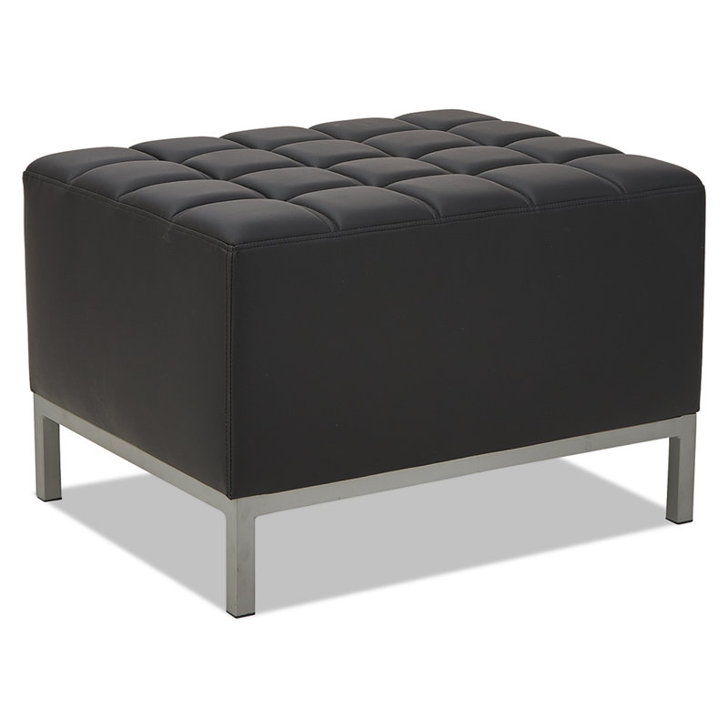Black Tufted Ottoman with Silver Steel Frame, 26.38" Wide