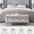 Upholstered Storage Ottoman Bench For Bedroom End Of Bed Faux Leather Rectangular Storage Benches Footrest With Crystal Buttons For Living Room Entryway (Silver)-2085709568