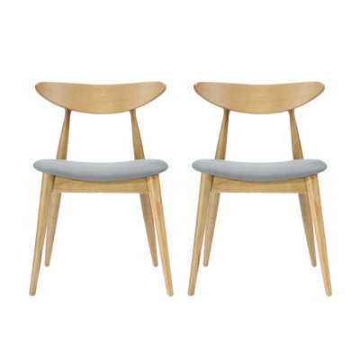 Ensemble de 2 chaises rétro en bois d'hévéa avec dossier ergonomique et coussins moelleux, parfait pour le confort et le style dans n'importe quelle pièce