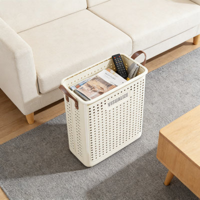 Cream WhiteFolding Dirty Clothes Basket Home Laundry Basket Storage Basket Dirty Clothes Basket Bathroom Dirty Clothes Storage Basket PP Materia
