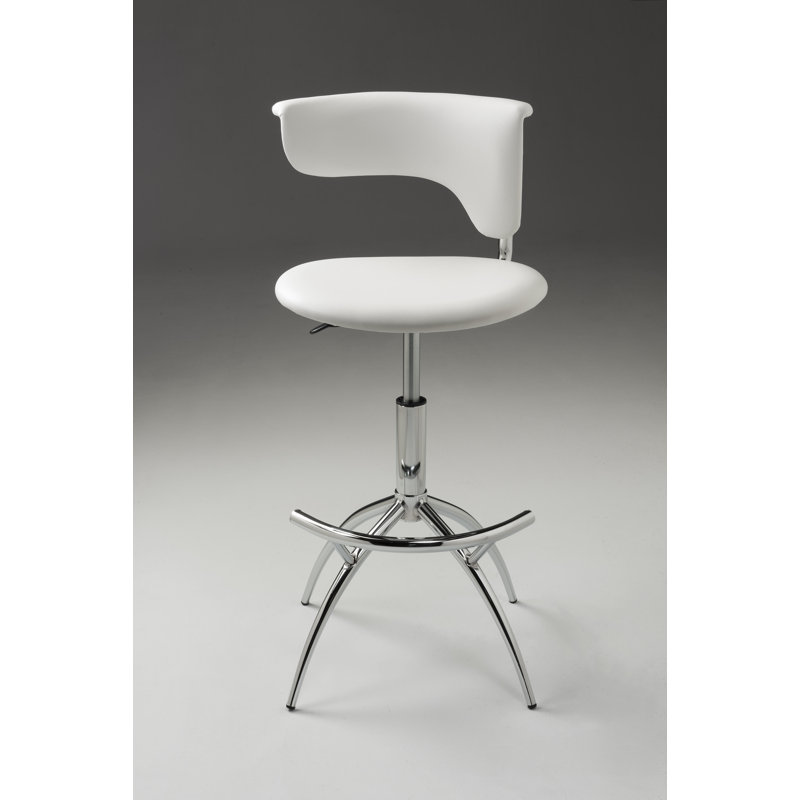 Pangburn Upholstered Adjustable Height Counter Stool with Metal Frame, White