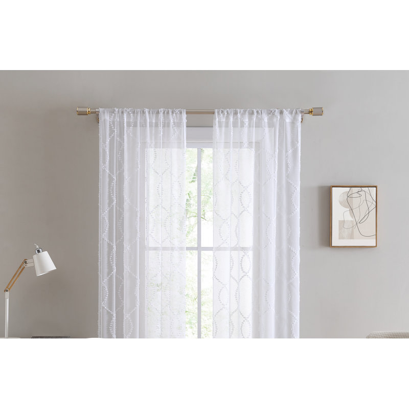 Juvenile Geometric Sheer Rod Pocket Curtain Panels, White