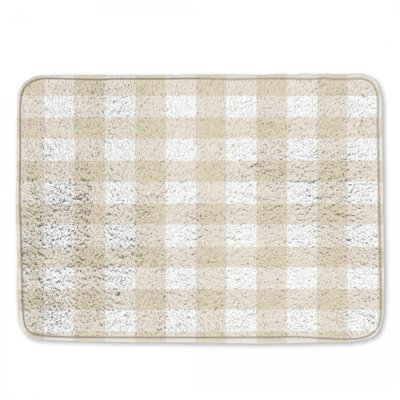 Beige White Gingham Pattern Bath Mat