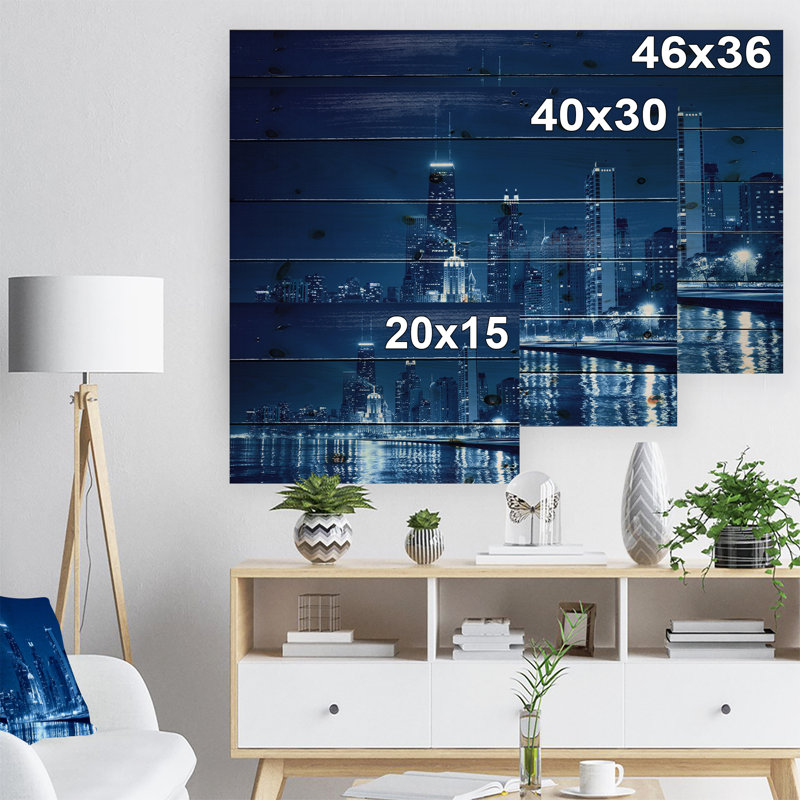 Photographie « chicago horizon night » Cityscape, H 30 po x l 40 po x P 1,5 po, Bois
