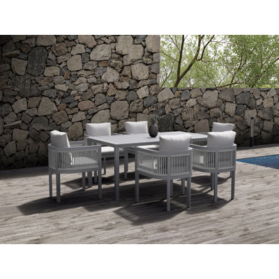 7-Piece Outdoor Patio Dining Set With Gray Cushions