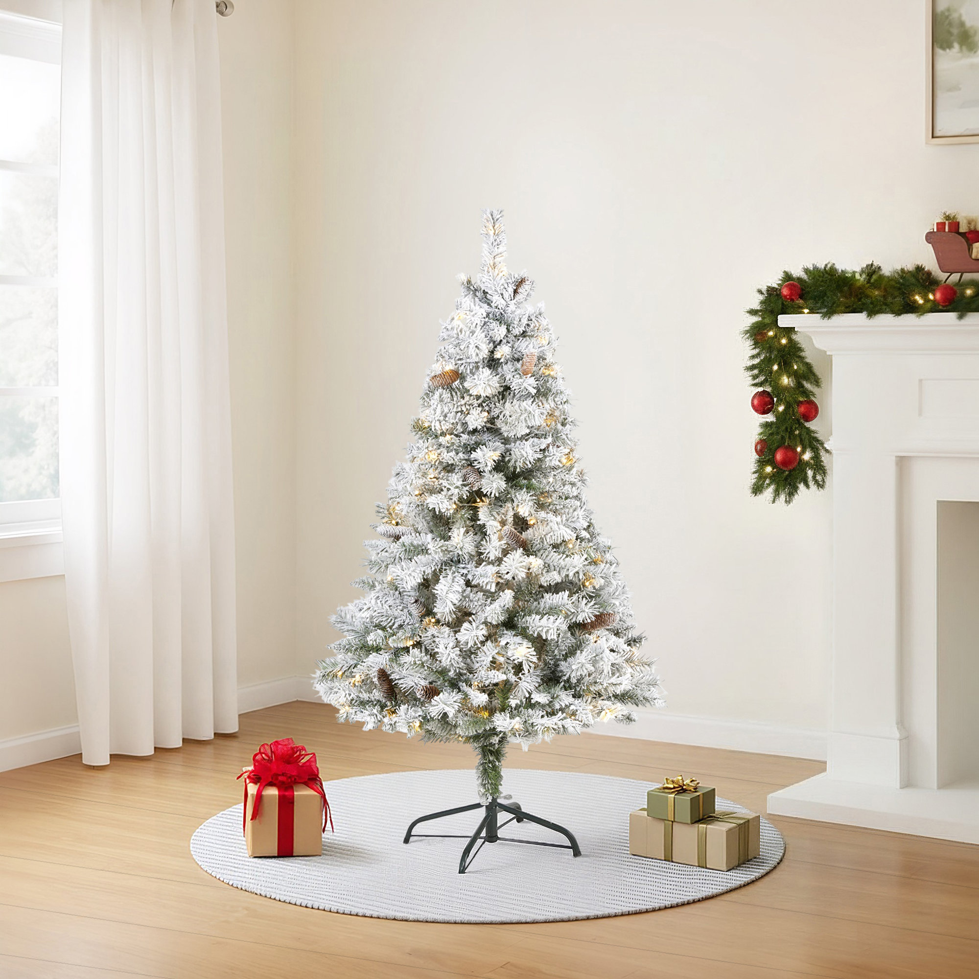 Lighted Artificial Pine Christmas Tree, 5' H