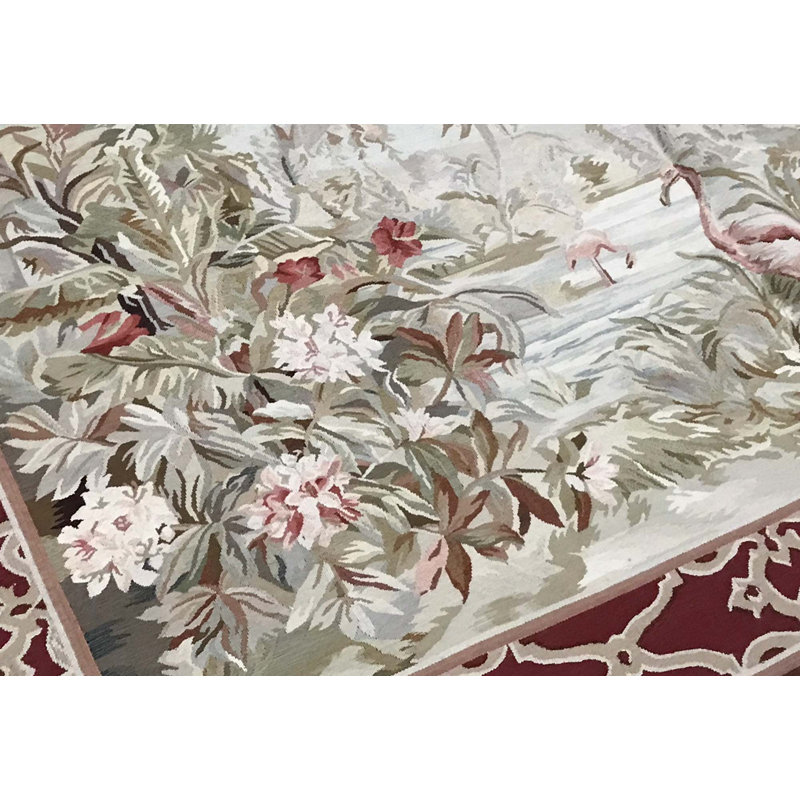 Hand-Knotted High-Quality Green and Red Area Rug