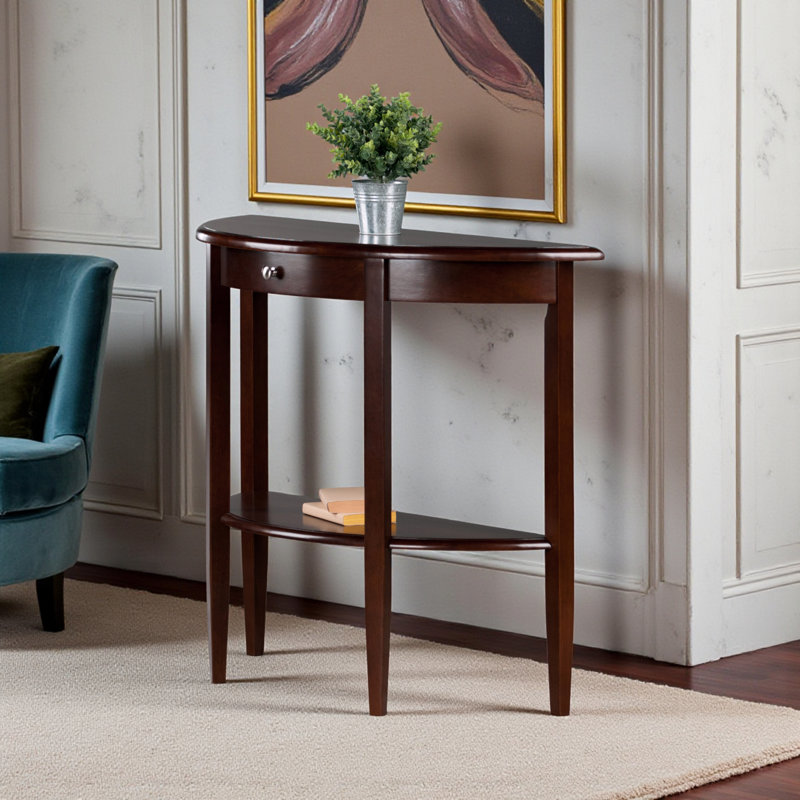 Console Espinosa, demi-lune, 1 tiroir, noyer antique H 33,52 po x l 39,12 po x P 15,7 po