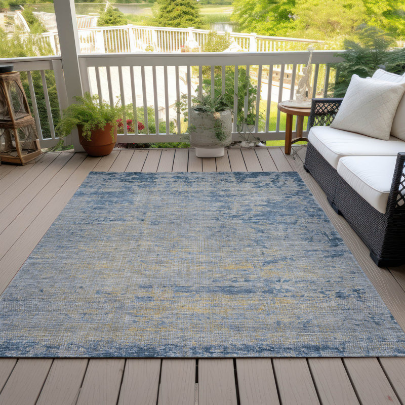 Machine Washable Indoor/Outdoor Xhevrie Navy Rug, Rectangle 2'6" x 3'10"