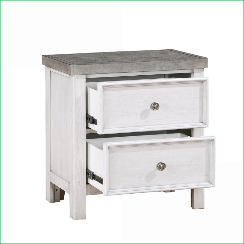 Table de chevet 2 tiroirs 2 tons blanc / gris sans assemblage