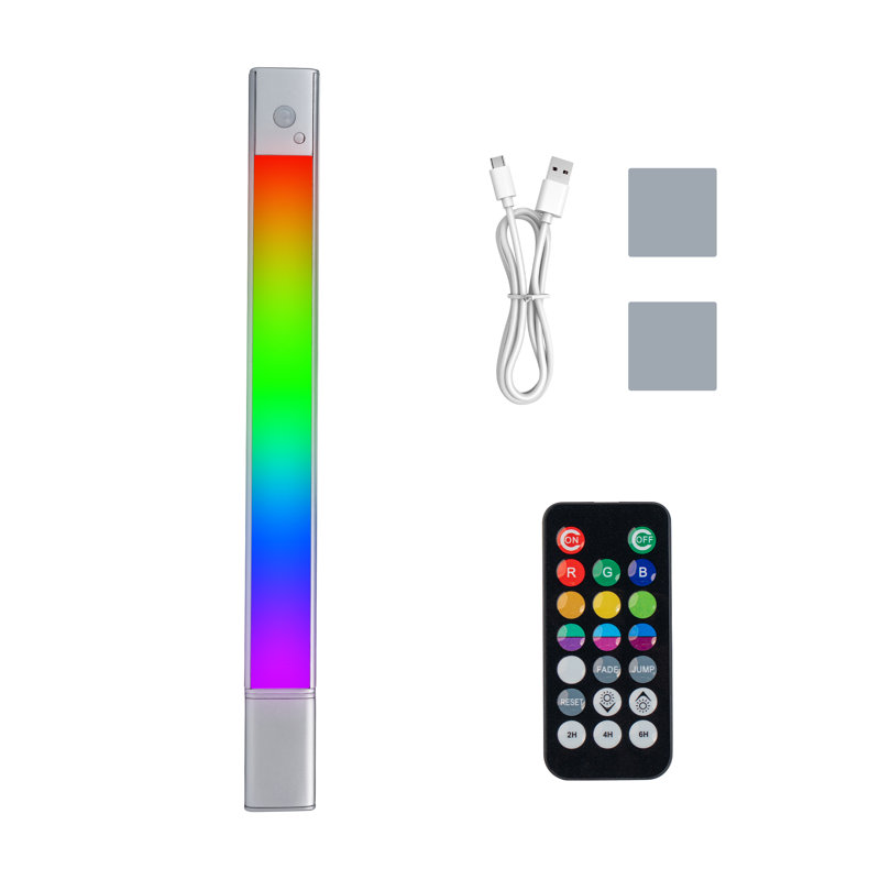 Luminaire d'armoire détachable avec télécommande 14,6 pouces RVB avec télécommande