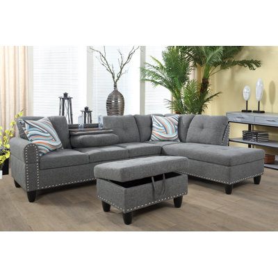 Harwant 3 Pieces 97" Wide Sectional Set,Sofa,Chaise&Ottoman