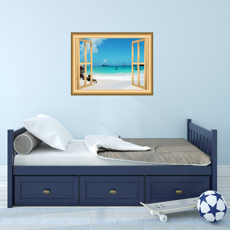 Décalcomanie murale fenêtre de scènes beach nature, H 18 po x l 22 po x p 0,01 po