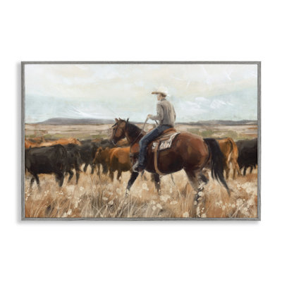 Cowboy Rounding Cattle Framed Giclee Art by Nina Blue