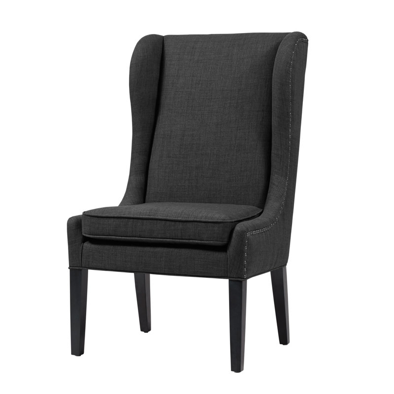 Garbo Nailhead Captains Dining Chair, Charcoal Polyester