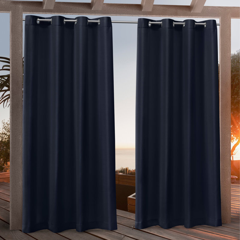 Nicole Miller Polyester Indoor/Outdoor Grommet Top Curtain Panel Pair (Set of 2), Navy Blue, 54" W x 96" L