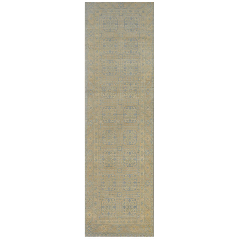 Tapis de couloir oriental en laine noué à la main beige/bleu Tapis décoratif