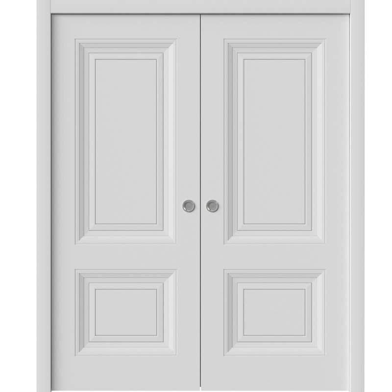 Portes coulissantes à double poche | Blanc ESSENTIEL 1222 | Ensemble de quincaillerie de rail | Portes intérieures de chambre à coucher en bois massif
