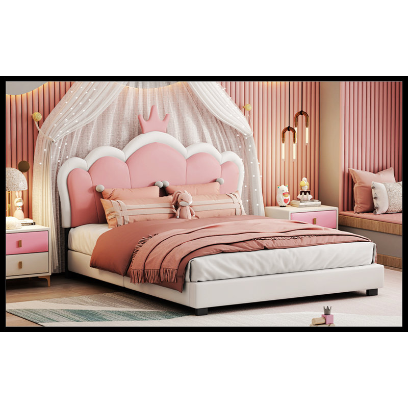 Lit plateforme tapissier Mariedore, Double, Rose