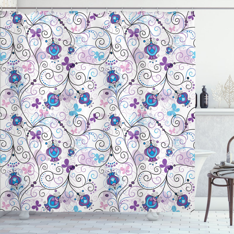 Floral Shower Curtain with Hooks Included, 70" H x 69" W