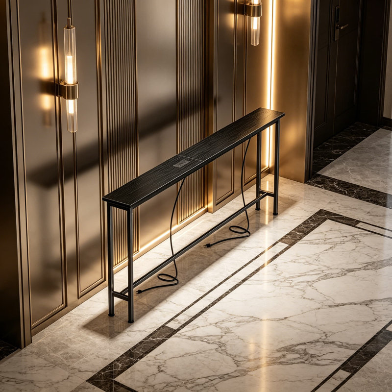 Extra-Long Narrow Console Table With Built-In Power Outlets And USB-C Ports, Sofa Table With Storage For Behind Couch, Entryway, And Small Spaces