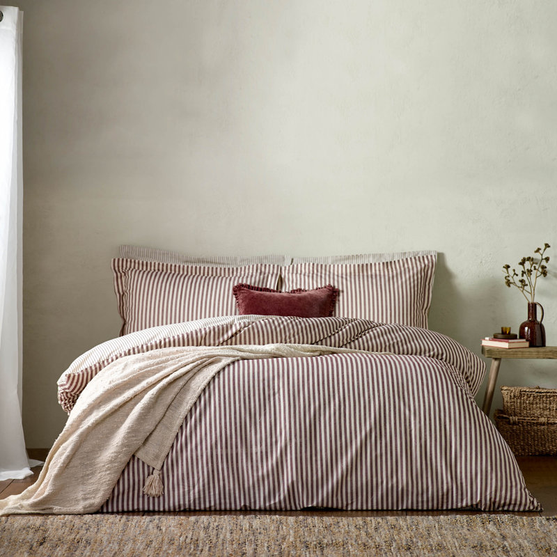 Hebden Mélange Stripe 100% Cotton Duvet Cover Set, Single Duvet Cover + 1 Standard Pillowcase, Red