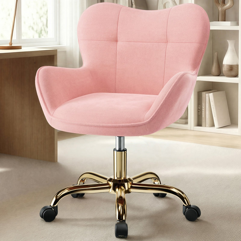 Fauteuil de coiffeuse moderne en velours avec dossier papillon , Rose, Doré