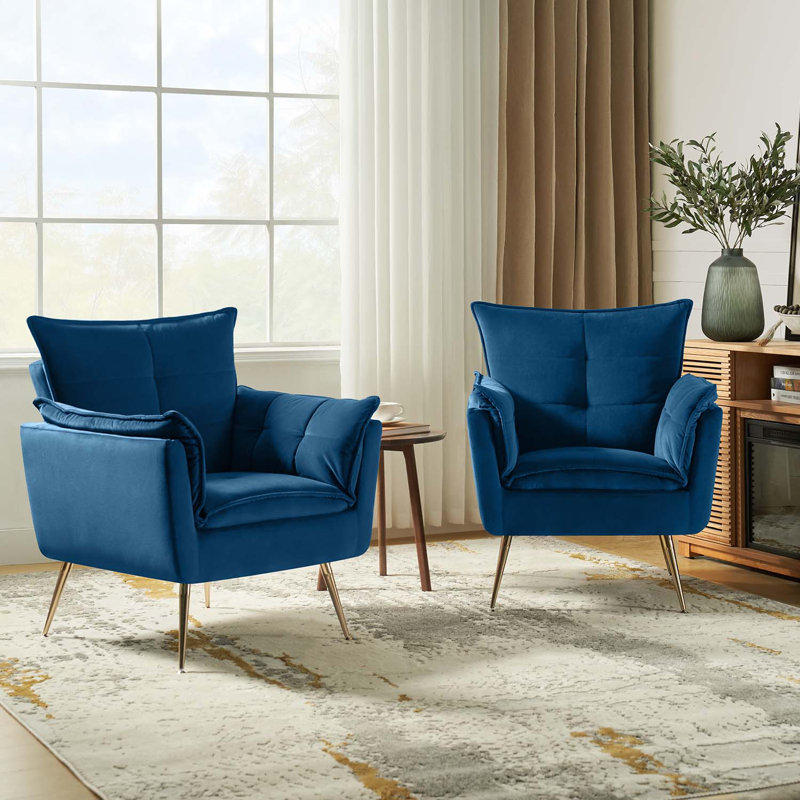 Fauteuil touffeté en polyester de 79,38 cm de large Toulouse, Velours marine