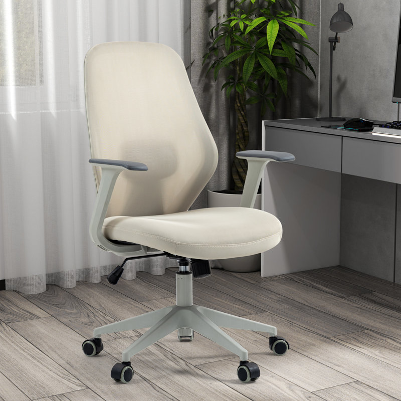 Fauteuil ergonomique pivotant à dossier moyen avec support lombaire réglable et fonction d'inclinaison, Gris/beige