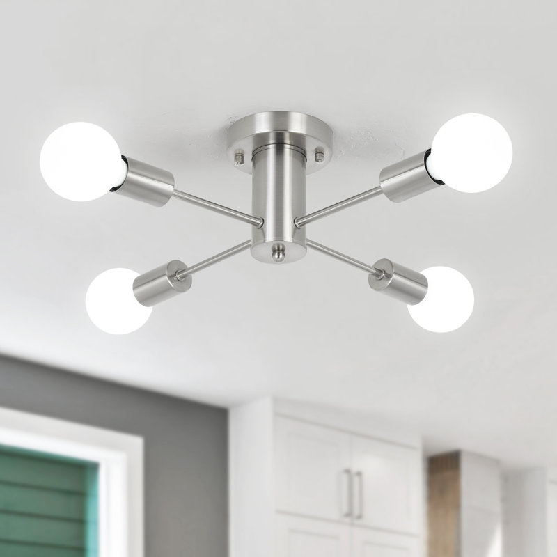 Bennefield 4 - Light 17.5'' Dimmable Sputnik Sphere Modern Linear Chandelier Semi Flush Mount Light, Silver
