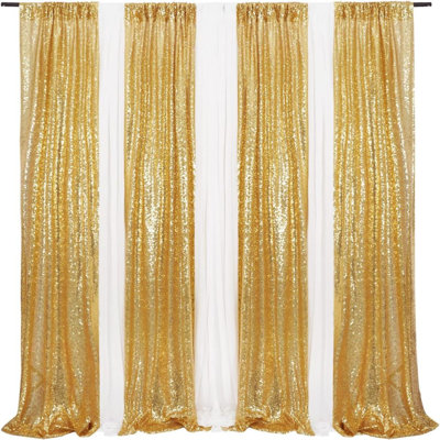 2pcs 24W*96H Inch Screen Curtain Starry Sky Sequins Wear Rod Curtain, Used For Wedding Background Wall Stage Mending Gauze Curtain Wedding Decoration Scene Layout Large Size 125*243cm Red/Gold