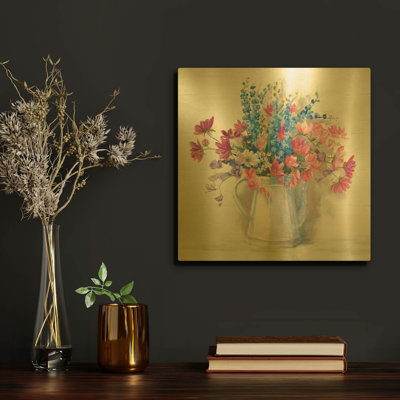 «Ironstone Bouquet I Bright» par Carol Rowan, art mural en métal doré, 12 po x 12 po