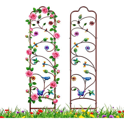2 Pack Garden Trellis For Climbing Plants, Metal Decorative Plant Support For Vegetables, Flowers And Vines, Outdoor Patio Fence Trellis