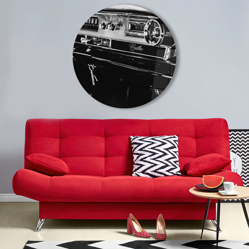 Pièce d'art en verre trempé noir et blanc antique Cadillac, idéale pour les amateurs de voitures à la recherche de décorations murales uniques