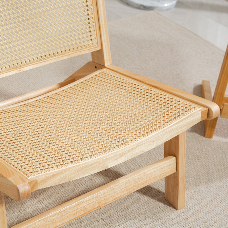 Chaise d'appoint en rotin avec structure en bois d'hévéa pour chambre à coucher, naturel