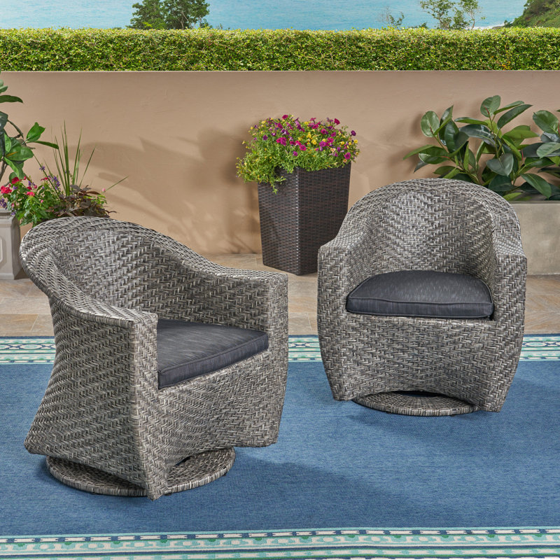 Chaise de patio pivotante avec coussins Averil, Structure mélange de noirs / coussin gris foncé