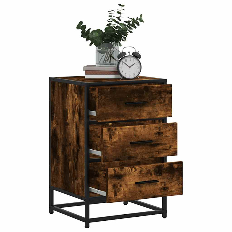 40cm W Metal Bedside Table, Smoked Oak