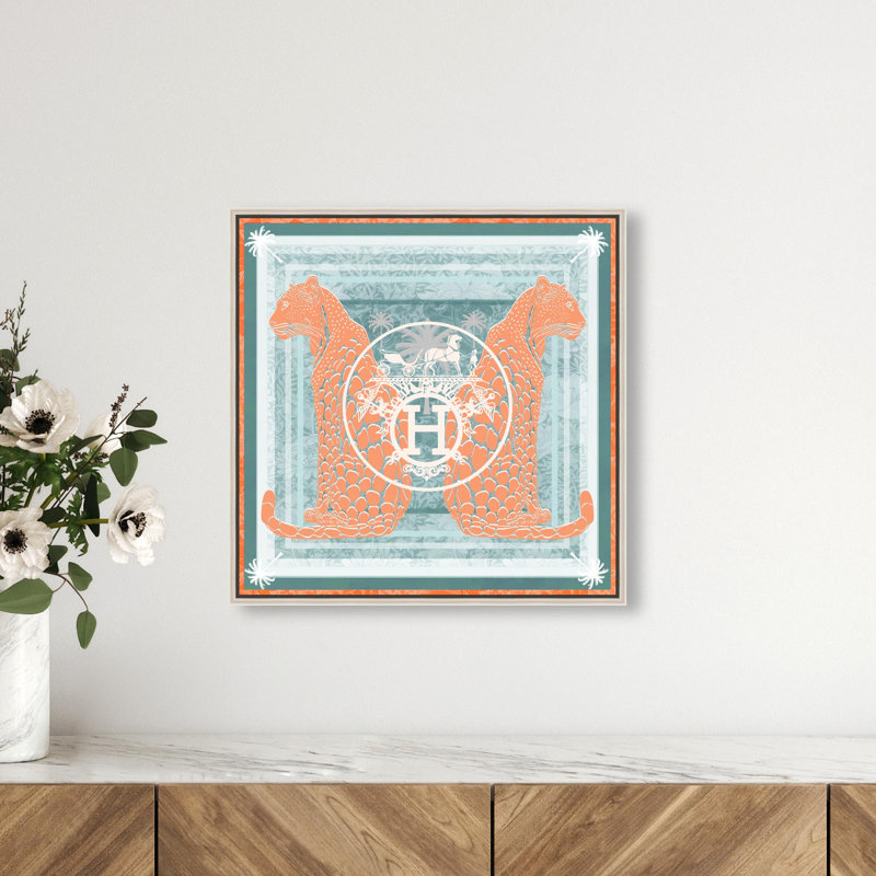 Casablanca to Paris Peach Print Glam Jungle by Oliver Gal, Black Frame, 12 x 12, 17"H x 17"W, Silver Frame