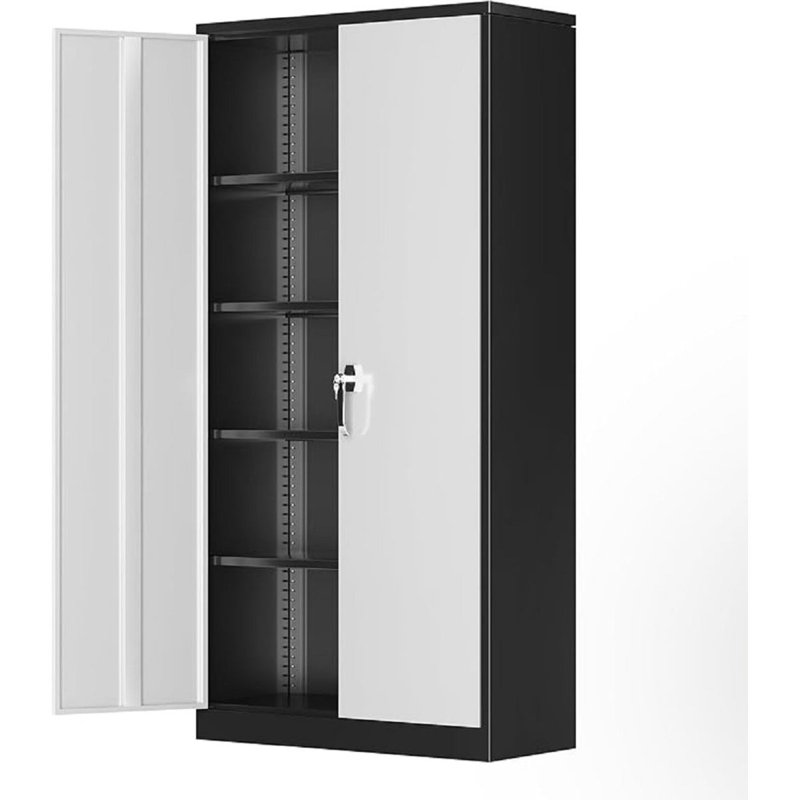 Armoire de rangement verrouillable en acier de 183 cm de hauteur avec 4 tablettes réglables, noir et gris