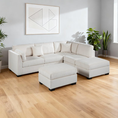 Modular 3-piece Reversible Sectional With Chaise & Ottoman, Corduroy Fabric