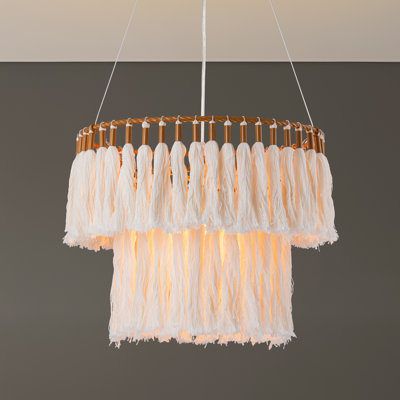 Plafonnier lustre à 1 lumière avec franges en coton ocre jaune