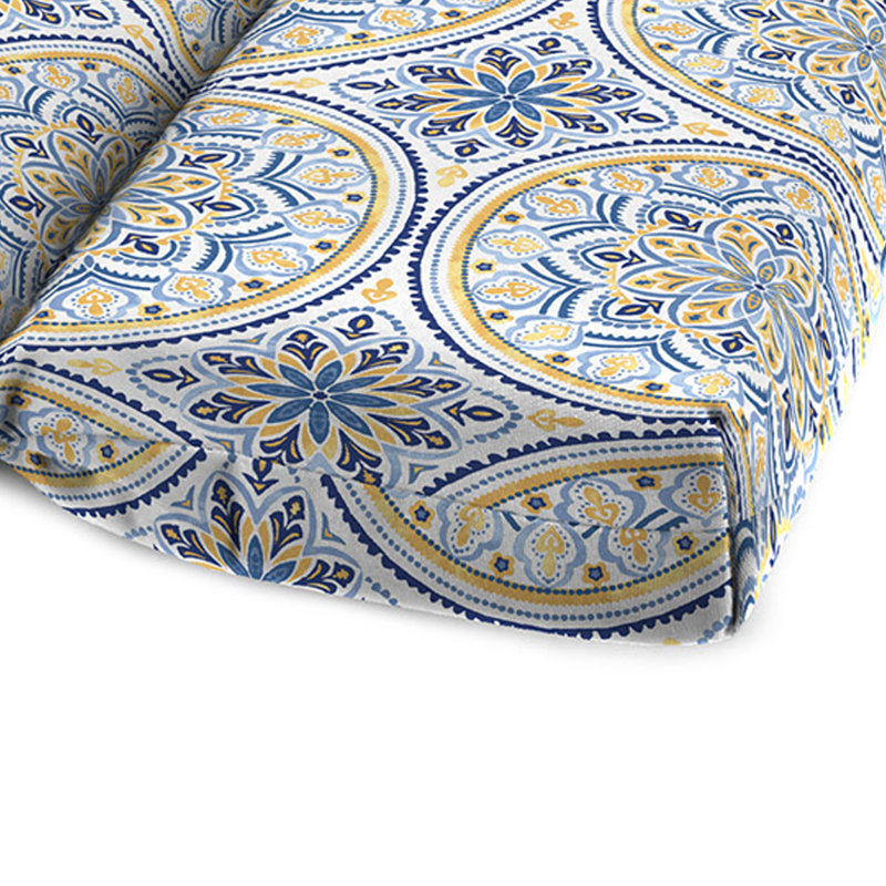 76" x 22" Outdoor Chaise Lounge Cushion with Ties, Blue/Yellow/Navy