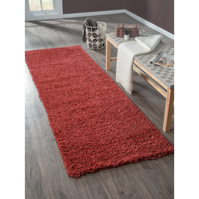 Lush Solid Colour Machine Woven Weinrot Area Rug